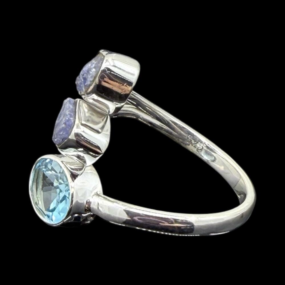 Natural Raw Tanzanite Blue Topaz Ring 925 Sterling Silver Size 8 - Picture 5 of 6